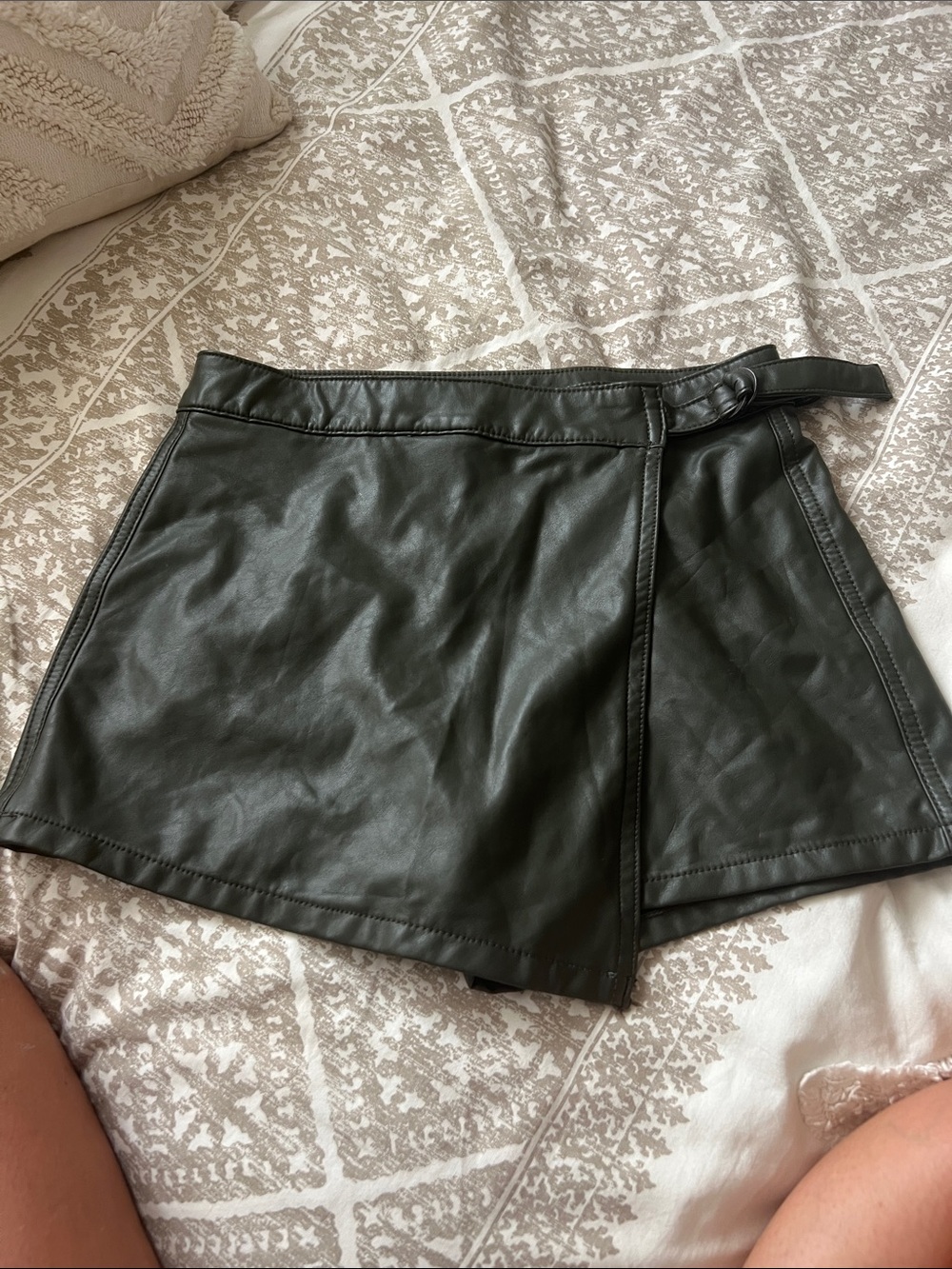 American Eagle Outfitters Olive Faux Leather Wrap Skort